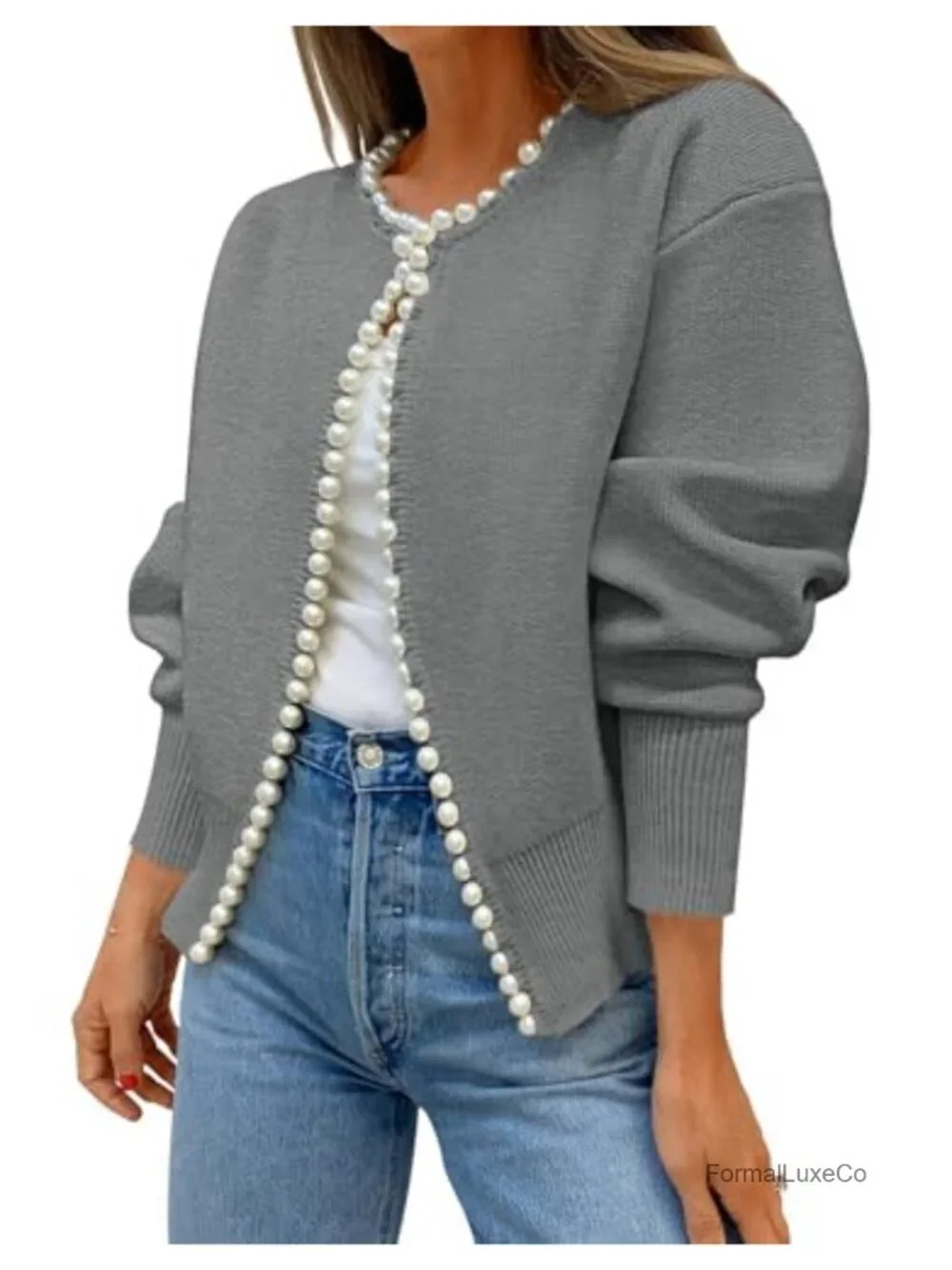Kedera Pearl Cardigan Women's Elegant Embellished Long Sleeve Oversized Knit